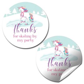 Winter Unicorn Ice Skating Themed Thank You Sticker Labels for Girls, 40 2" Party Circle Stickers by AmandaCreation, Great for Party Favors, Envelope Seals & Goodie Bags