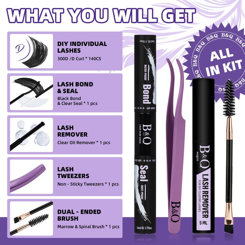 B&Q Fluffy Lash Clusters Kit Full,300D Thick Cluster Eyelash Extension