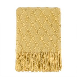 BOURINA Textured Solid Soft Sofa Throw Couch Cover Knitted Decorative Blanket (Mustard, 60x80 inches)