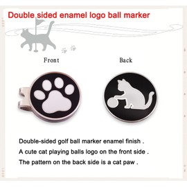 Adhere Golf Ball Markers Personlized Double Side Cute cat Logo Enamel with A Magnetic Hat Clips,A Premium Golf Gifts. (Black)