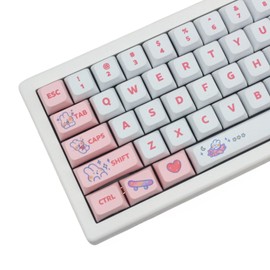 Cmokifuly Animal Rabbit Keycaps XDA Profile Custom Cute Bunny Keys for Mechanical Keyboard,130 Keys Keycaps Set PBT Dye Sublimation Keycaps (Pink Bunny)