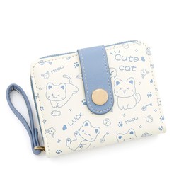 YIYIMUKI Wallet, Cat & Kids' Bifold Wallet, Cute, Children's Wallet, Girls, Elementary School Students, Small Wallet, Women's, Bifold Wallet, Compact, Thin, Lightweight, Cute, Coin Purse, Wallet, blue