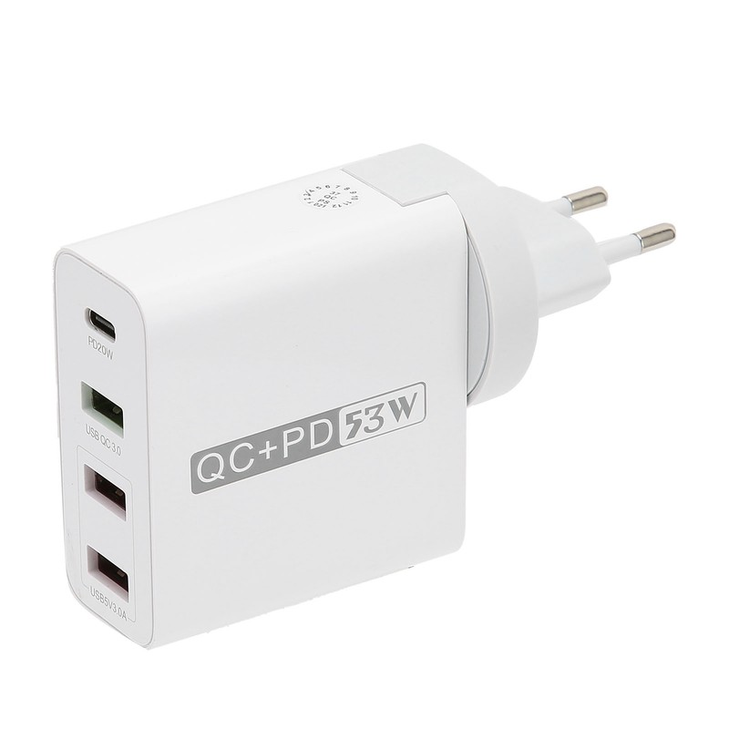 53W 4 Port Mobile Phone Charger 20W PD QC3.0 Fast