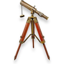 A Sailor Pirate Telescope on Wooden Stand Vintage Spyglass Collectibles Rustic Table Top Home Décor Gift