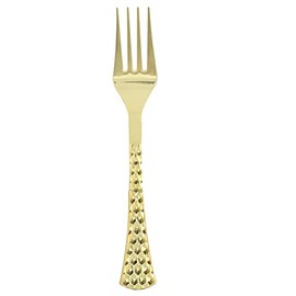 EcoQuality Gold Hammered Disposable Plastic Fork - Heavy Weight Plastic Gold Cutlery, Disposable Utensils, Silverware - Wedding, Birthday, Event Planning, Baby Shower, Anniversary (80 PACK)