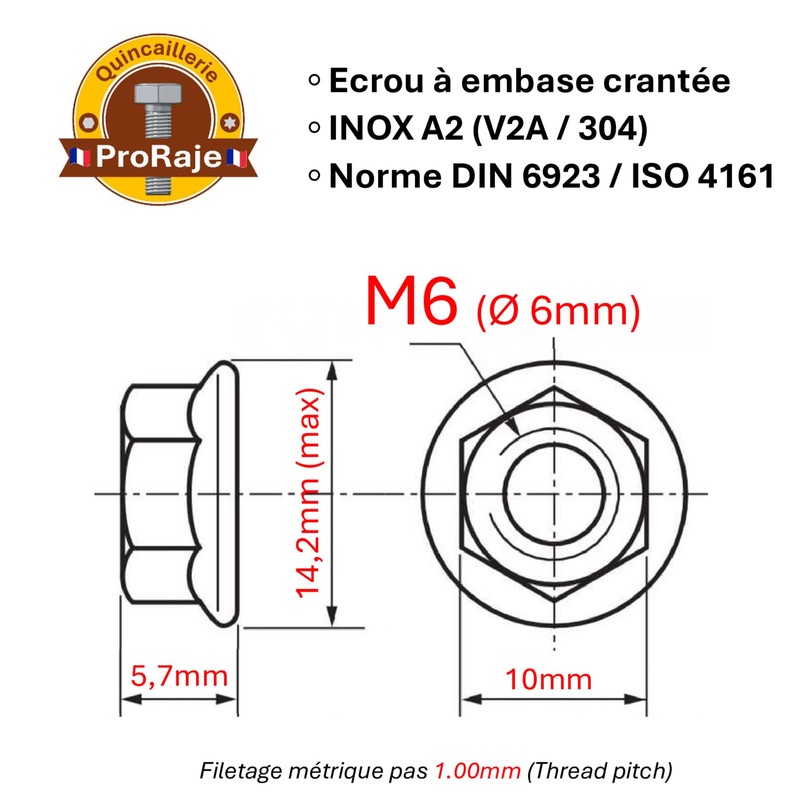 Nuts made of stainless steel with serrated edge M6 |