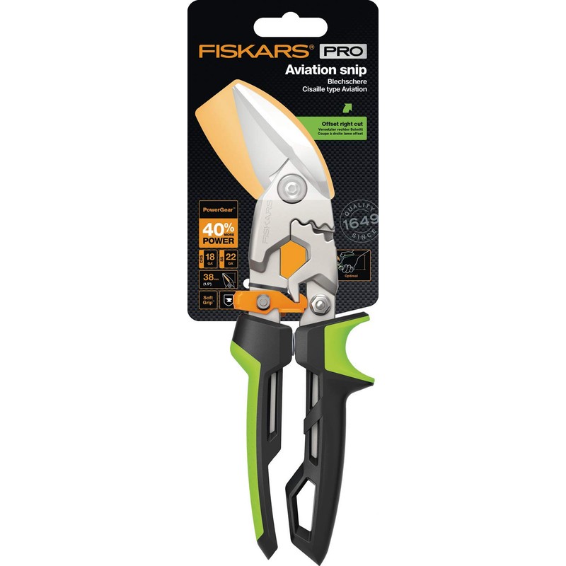 Fiskars PowerGear 1027210 Offset Right Cut Tin Snips Up to