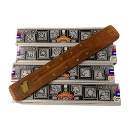 Satya Incense Sticks, 4 Packs x 15g, with Incense Holder, Super Hit