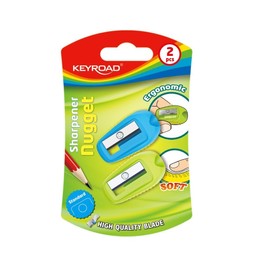 KEYROAD Ergonomic Pencil Sharpener Single / 2 Pieces / Plastic / Steel Blades / Pencils and Coloured Pencils / Blister - Mixed Colours / Sharpener Sharpener