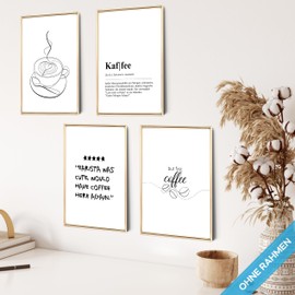mojoliving Poster Kaffee Bilder Kaffee Bild Wandbilder Küche Kaffee Bilder für die Küche Kaffee Poster Küche Deko Poster Vintage Kaffee Geschenke (Barista Cute, 4x A4 | ohne Rahmen)