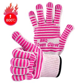 Extreme Heat Resistant Oven Gloves - Oven Glove EN407 Certified 932F - Oven Mitts Heat Resistant Cooking Gloves for BBQ, Grilling, Baking,Cutting, Welding, Smoker Fireplace (Pink)