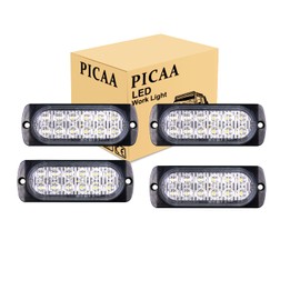 PICAA 4pcs 12LED Emergency Warning Lights Amber Yellow Hazard Flashing Strobe Light Bar Side Warning Light Beacon Light Universal for 12-24V Car Vehicle Truck Trailer Caravan Camper Motorcycle Van