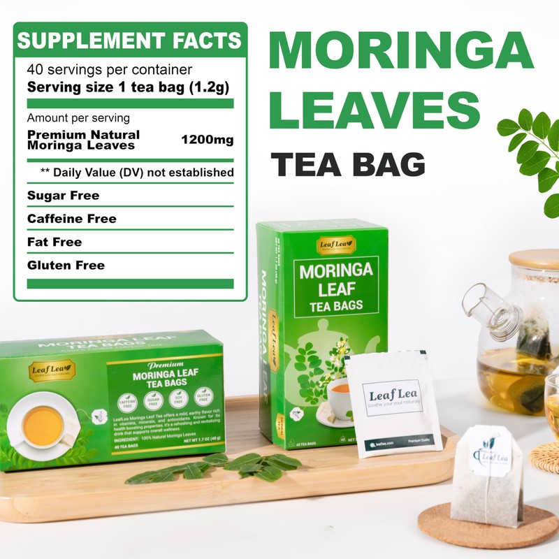 LeafLea 80 Premium Moringa Tea Bags, Moringa Herbal Tea, Made