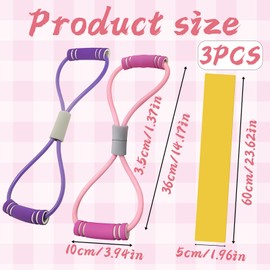 Figure 8 Resistance Band,2-Pcs Set with Handles + 1 Yellow Elastic Band,Pilates Accessories, Ideal for Home Workouts, Gym Training, and Yoga(Purple + Pink)