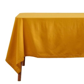 HOMESCAPES Yellow Table Cloth, Plain Cotton Tablecloth, Large Rectangular, Handcrafted & Durable Dining Table Cover with Hem Stitch, Hypoallergenic, Washable, Mustard Yellow - 137 x 228cm