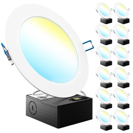Sunco Lighting Sunco 12 Pack 6 Inch LED Recessed Light, Canless Ceiling Lights Slim with Junction Box, 850 LM, 14W (100W Equivalent), Selectable CCT 2700K/3000K/4000K/5000K/6000K, Dimmable, Wafer Thin ETL