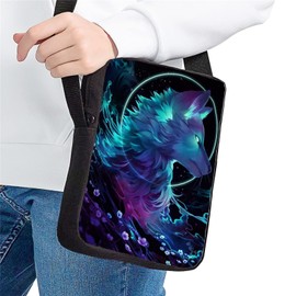 SCRAWLGOD Wolf Galaxy Mini Shoulder Messenger Bag Adjustable Strap Small Crossbody Purse Handbag Travel Organizer Satchel Durable Sling Bags for Kids