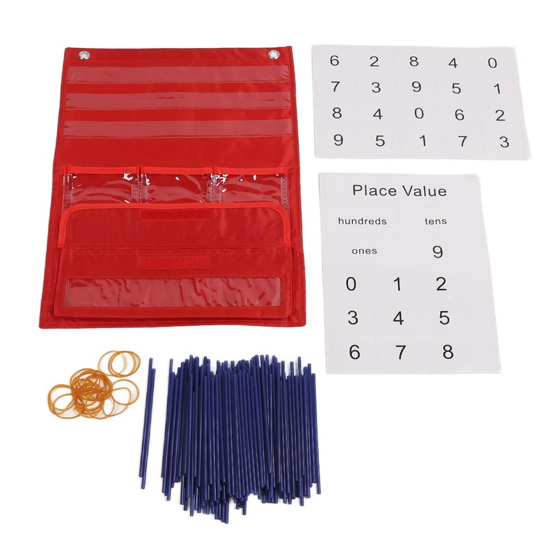 Counting Place Value Pocket Chart with 200pcs Straw 20 Rubber