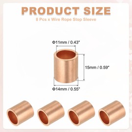 uxcell 3/8"(10mm) Wire Rope Stop Sleeve, Copper Crimping Loops Sleeve Round Crimp Ferrules for Wire Rope and Cable Ferrule, Gold 8Pcs