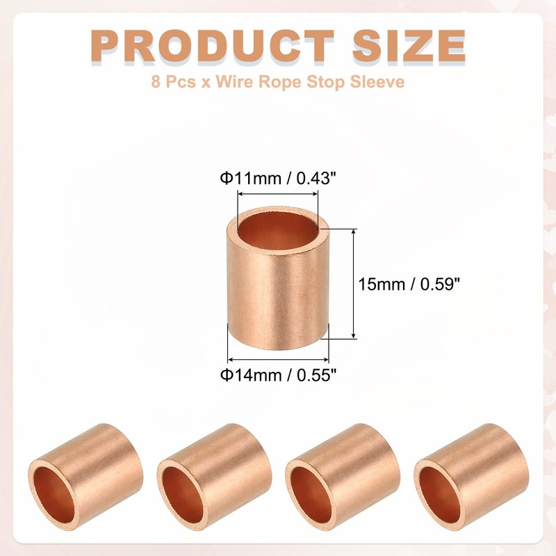 uxcell 3/8"(10mm) Wire Rope Stop Sleeve, Copper Crimping Loops Sleeve