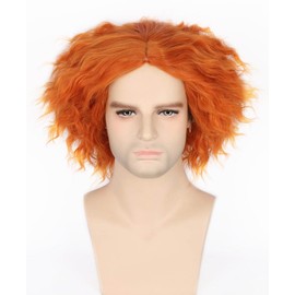 LeMarnia Mad Hatter Wig Orange Short Curly Wig for Halloween Carnival Cosplay Wig