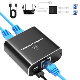 Ethernet Splitter for Simultaneous Connections, 1000Mbps, 2 Port, with USB Power Cable (1000Mbps Ethernet Spltter 1 to 2)