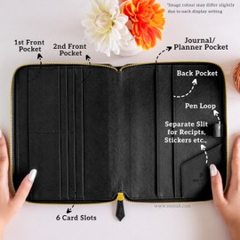 NEORAH — A5 Travel Journal Notebook Organiser Compendium SLEEVE + Journal - [ DOTGRID JOURNAL INCLUDED ] - Office Diary Notebook Planner Holder - Vegan Leather | Insert any Soft Cover & replace when