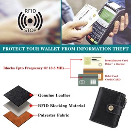 SENDEFN Small Women Wallet Genuine Leather RFID Blocking Bifold Small Purse with Zipper Pocket