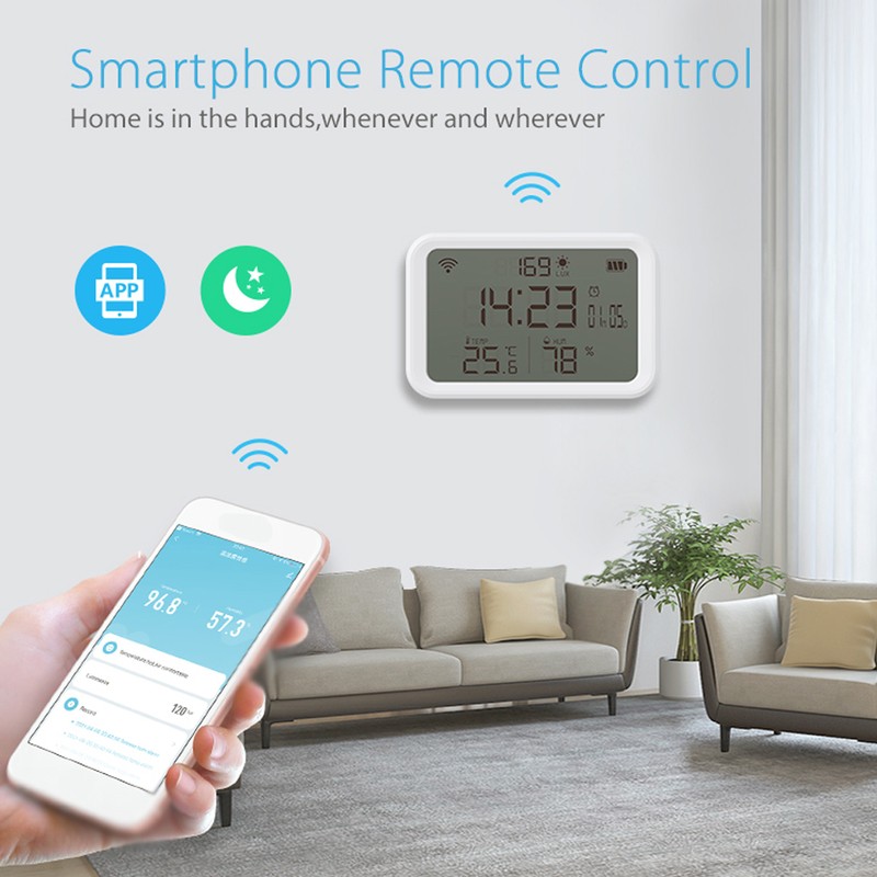 Tuya WiFi Temperature Humidity Light Detection Alarm Clock 4 In