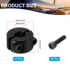 PATIKIL 6mm Bore 16mm Outer Diameter 9mm Thickness Double Split Shaft Collar for Machine Tool Industry 45# Carbon Steel Lock Collar Clamp Style Set Screw Included