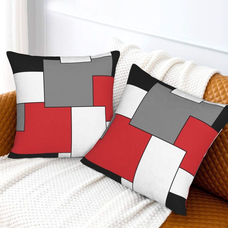 Abucaky Pillowcase Set of 2 Red White Black Grey Geometry
