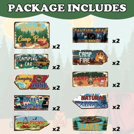 Hooqict 20 Pieces Camping Party Decorations Camping Themed Party Directional Signs for Summer Camp Day Classroom Welcome to Camp Birthday Decor Picnic Yard Sign
