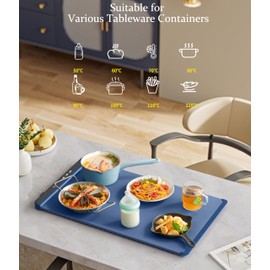 Food Warming Mat for Buffet, Adjustable Temperature, Auto Shut-Off, Full Surface Heating to Keep Food Warm, Easy to Use, Clean and Store, Electric Warming Tray for Buffets Party, Gathering, Blue