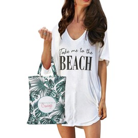 Oryer Women Swimsuit Coverup V-Neck Swimwear Bathing Suit Cover Up Cotton T-Shirt Bikini Dress