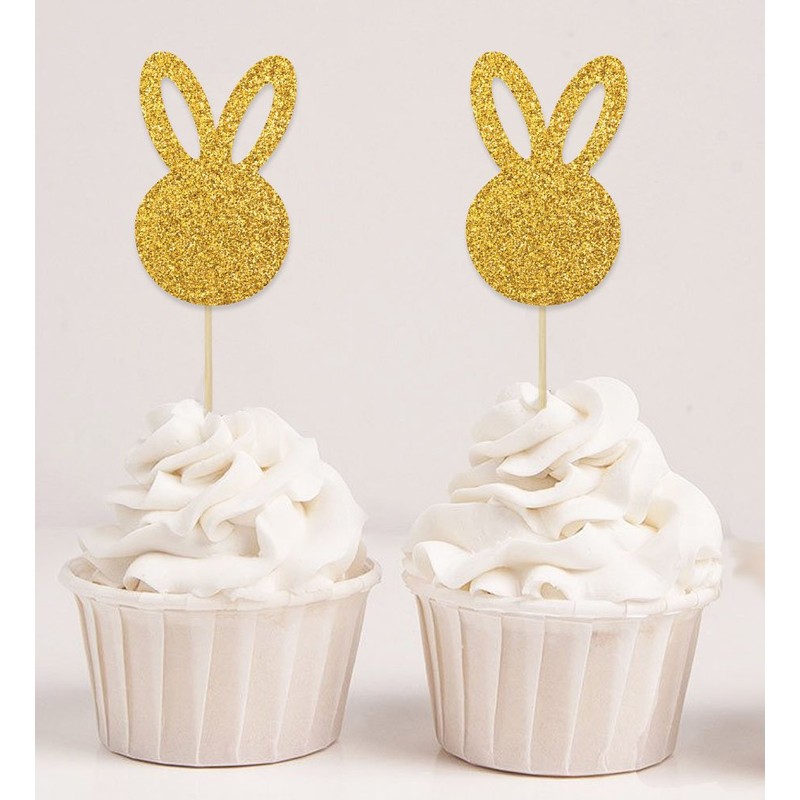 Darling Souvenir, Glitter Gold Easter Bunny Rabbit Cupcake Toppers Dessert