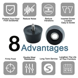 sourcing map Pack of 12 Rubber Feet Bumper Printer with Metal Disc and Screws Chair Leg Caps Diameter 24 x 19 x H 15 mm