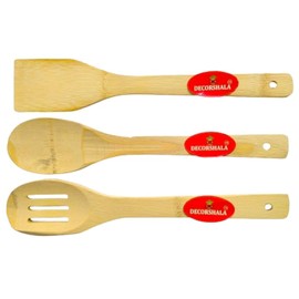 Decorshala 3 Pcs Bamboo Kitchen Utensil Set Disposable Bamboo Serving Spoon Set (Pack of 3)