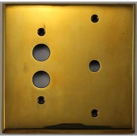 Unlacquered Polished Brass 2 Gang Combo Wall Plate - 1 Push Button Switch 1 Cable TV Opening