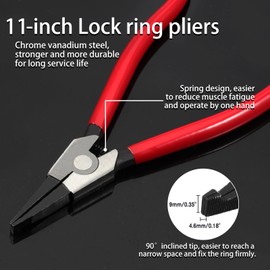 LEONTOOL 11-Inch Lock Ring Pliers - Flat Snap Ring Pliers with Angle Tip and Reverse Action for Transmission & Transfer Cases