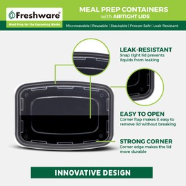 Freshware Freshware Meal Prep Containers [50 Pack] 1 Compartment with Lids, Food Storage Containers, Bento Box, BPA Free, Stackable, Microwave/Dishwasher/Freezer Safe (24 oz)