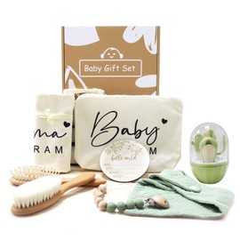 SHEGZHUC 8 in 1 Baby Gift Set Baby First Equipment Newborn Baby Nail Care Set Hair Brush Comb Canvas Bag Baby Bib Dummy Clip Baby Milestone Cards Baby Care Set Newborn