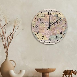 godblessign Rv There Yet 15 Inch Wall Clocks Battery Operated Non-Ticking Vintage Map Camper Desk Clock Rustic Wall Art Farmhouse Home Decor for Home Kitchen Office School Bathroom