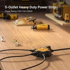DEWENWILS 5-Outlet Garage Power Strip, 6Feet Heavy Duty Extension Cord, 14Gauge SJTW for Indoor Outdoor, 15AMP Overload Protection, Swivel Safety Covers, ETL Listed