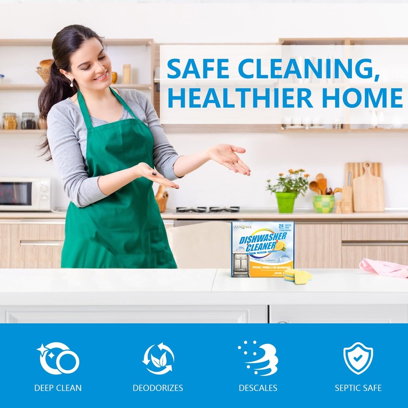 OOOFLOWER 24-count Dishwasher Cleaner Tablets, Deep Cleaning and Descaling Formula,