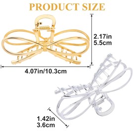 Bow Metal Hair Claw Clips Large Jaw Barrettes, 2Pcs Strong Hold Jaw Barrette,Metal Hair Claw Clips Hair Catch Barrette Jaw Clamps,Metal Bow Claw Hair Barrette for Women