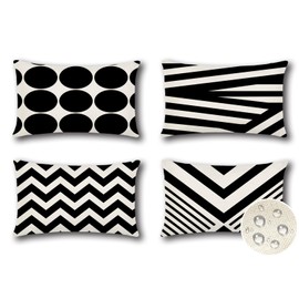 OTOSTAR Outdoor Waterproof Throw Pillow Covers Set of 4 Decorative Outdoor Pillow Covers Garden Modern Geometric Pillow Cases for Patio Furniture Couch Ten Bench 12x20 Inch (Black)