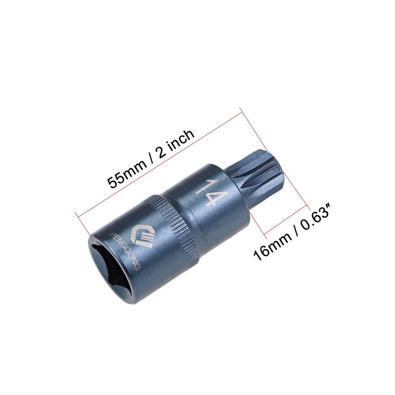 TOP-VIGOR Triple Square Spline Bit Socket, 1/2" Drive x M14