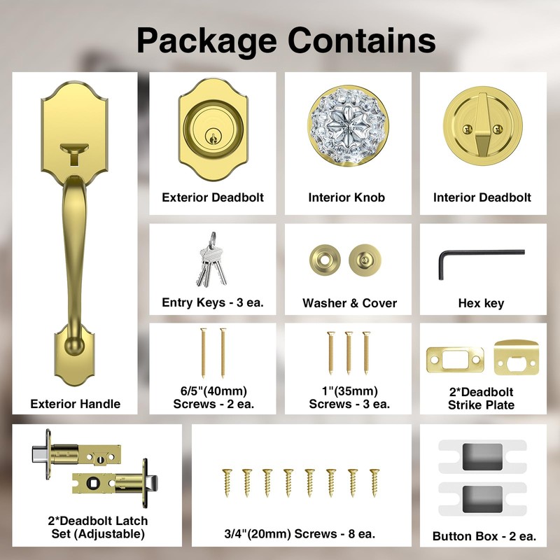 Calzibeno Satin Brass Front Door Handle and Deadbolt Set, Front