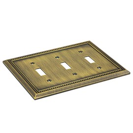 Henne Bery Sunken Pearls Heavy Duty Decorative Wall Plate Switch Plate Outlet Cover (Triple Toggle, Antique Brass)