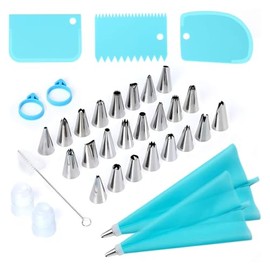 Kits de 34 Piezas de Boquillas para Manga Pastelera,Stainless Juego de 34 Boquillas de Glaseado, Cake Decoration Tool,Manga pastelera Reutilizable, 3 Espátulas de Repostería